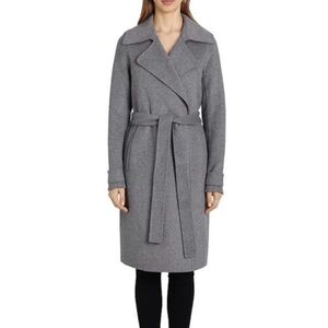 Badgley Mischka Charcoal Grey Double Face Wool Blend Wrap Front‎ Coat